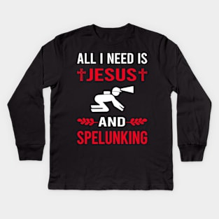 I Need Jesus And Spelunking Spelunker Speleology Caving Cave Kids Long Sleeve T-Shirt